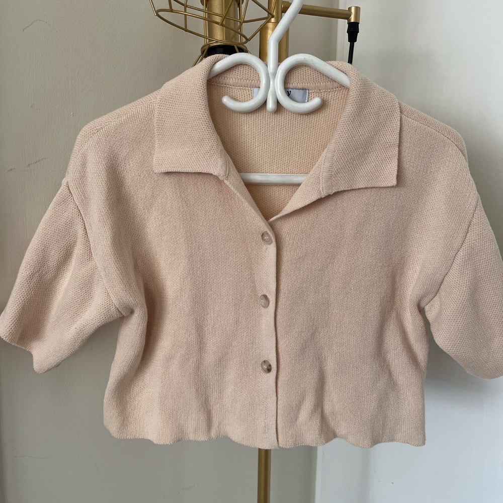 Cream Short Sleeve Button-Up Cardigan